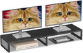 Dual Computer Monitor Stand Riser, Desk Organizers and Accessories, Printer & TV Stand, Desk Shelf, Office Desk Accessories & Desktop Workspace Organizer for Office Supplies, Black