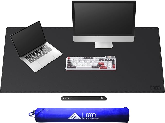 Cacoy 51" x 24" Leather Desk Mat Protector, Waterproof Desk Blotters, Black | Faux Leather Desk Pad for Keyboard & Mouse, Large Gaming Mouse Mat, Non-Slip Computer Desk Cover, Office Desktop Accessories