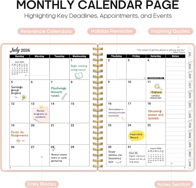 Taja Planner 2026-2027, 8.5" x 11" Calendar Planner, Jul 2026-Jun 2027 | Letter Hardcover Weekly & Monthly Academic Year Planner, Large Planning Agenda With Tabs, School & Office Supplies, Pink