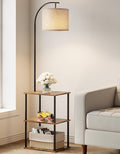 Floor Lamp with Table, Night Stand with Lamp, Narrow Side Table with 3CCT LED Bulb, Small Coffee Table, Modern End Table with Storage Shelves for Living Room Bedroom Home Décor