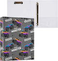 Monster Truck Black Round Ring Binders 1.5 Inch Racing Cars 3 Ring Clipboard Binder for Office School Work Supplies File Folder 200 Sheet Capacity 2 Pieces