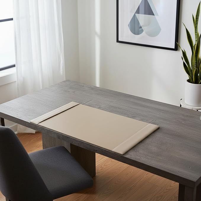 White Latte Bonded Leather 30" x 18" Side-Rail Desk Pad