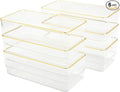 Martha Stewart Kerry Plastic Stackable Office Desk Drawer Organizers, 6" x 3", 6 Pack, with Gold Trim