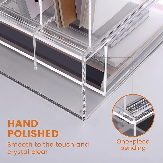 HeZone Desk Organizers and Accessories, Acrylic Desk Organizer with Drawer, Office Supplies Organization Storage, Clear Acrylic File Organizer for Desk - 1 Pack