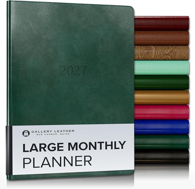 Gallery Leather Large Monthly Planner 2026-2027 Acadia Green