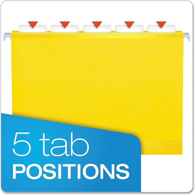 Pendaflex Reinforced Hanging File Folders, Letter Size, Yellow, 1/5 Cut, 25/BX (4152 1/5 YEL)