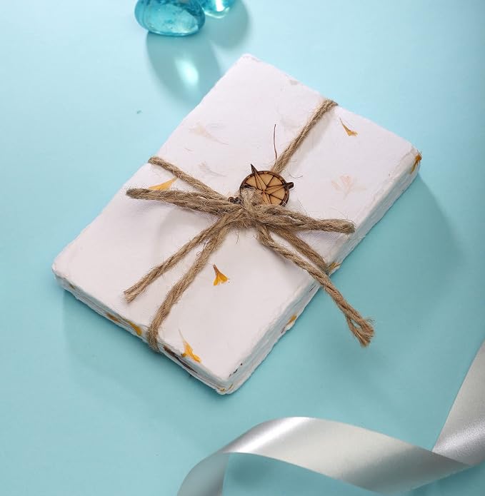 Wanderings Handmade Deckled Edge Paper with Real Flower Petal - 4" x 6" - Thick 150 GSM - 50 Pack - Place Cards, Name Cards for Table Setting, Gift Tags, Invitations, Save the Date, Greeting Cards
