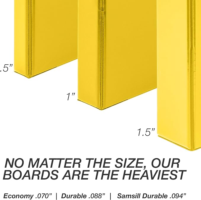 Samsill Durable 0.5 inch 3 Ring Binder, D Ring Binder, 100% Recycled Chipboard, Yellow