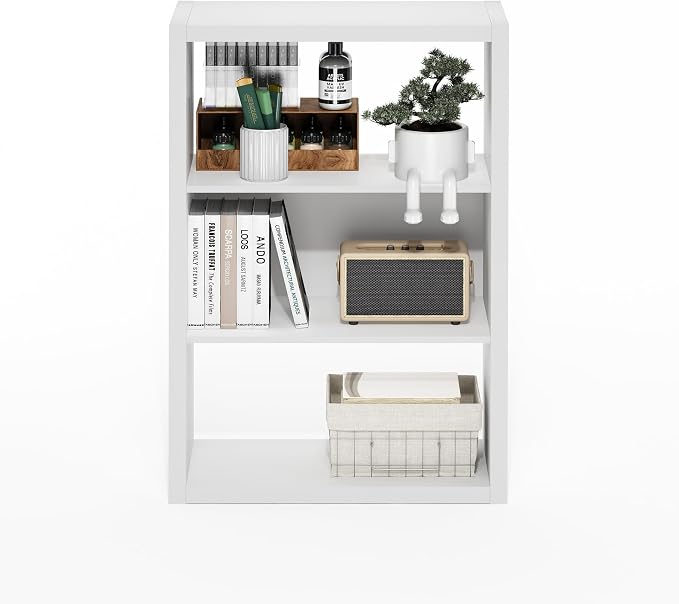 Furinno Viola Book Shelf, 3-Tier Bookshelf, Extra Thick Frame Bookcase with Open Shelf, Open Back Design, 11.3" x 23.2" x 35.9", for Living Room, Bedroom, Home Office, White