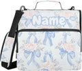 Custom Blue Bows Pink Roses 3 Ring Binder Bag 1.5 inch Personalized Name Binder Organizer 500 Sheet Documents Storage for School Office
