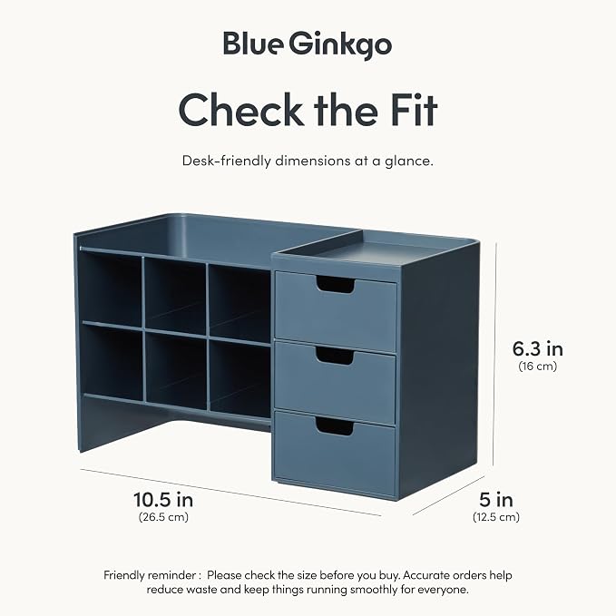 Blue Ginkgo Stackable Desk & Pen Organizer, Blue, Made in Korea | Multi-Compartment. 3 Drawers. Easy Access.