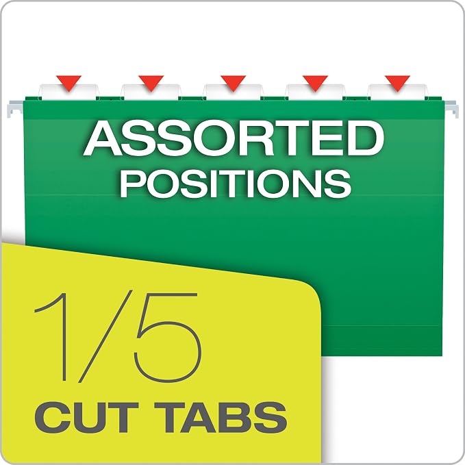 Pendaflex Reinforced Hanging Folders, Legal Size, Bright Green, 1/5 Cut, 25/BX (4153 1/5 BGR) (Pack of 2)