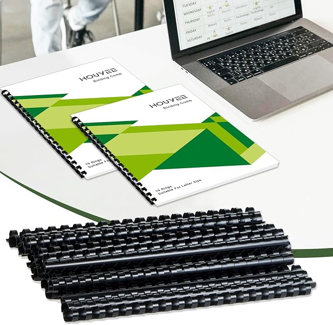 HOUYEE 50 Pack 7/16 Inch Plastic Binding Combs Spines, 19 Rings, Black | 11 mm Binder Combs for Letter Size Paper, 80 Sheets Capacity , for Book Binder Office School Supplies