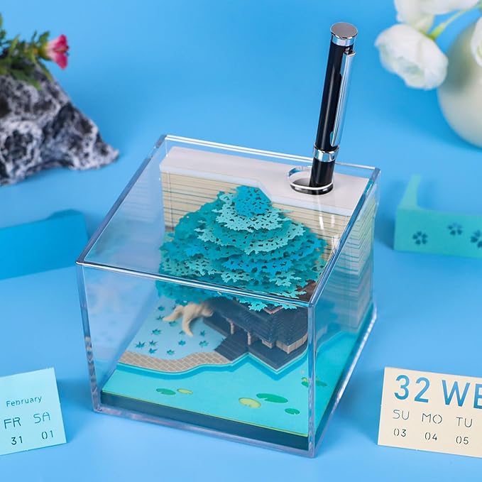 3D Time Piece Calendar, 2027 Desk Calendar With LED Light, 3d Tree Memo Pad Creative Desk Calendar, Christmas Gift for Colleague Friend, Desktop Decoration