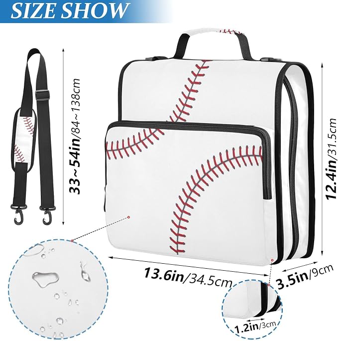 Ball Lace Baseball Binder Bag 3 Ring Zipper with Handle Shoulder Strap | for School Work Office Organizer Storage Case