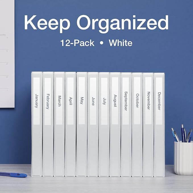 Oxford Round Ring Binders, Binders for School and Office, 0.5 Inch ONE-Touch Binders, View Binder Covers on 3 Sides, Xtralife Hinge, Non-Stick, PVC-Free, White, 12 PK (90793)