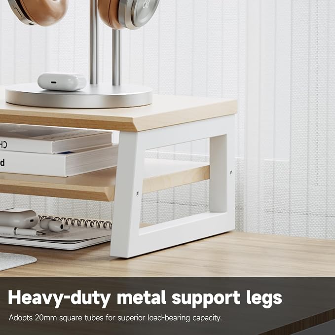 Dual Monitor Stand Riser for Desk, 41.7 Inch Large 2 Tier Computer Monitor Stand for 2 Monitors, Desktop Storage Organizer Shelf with Keyboard Space for Laptop PC Printer, Beige