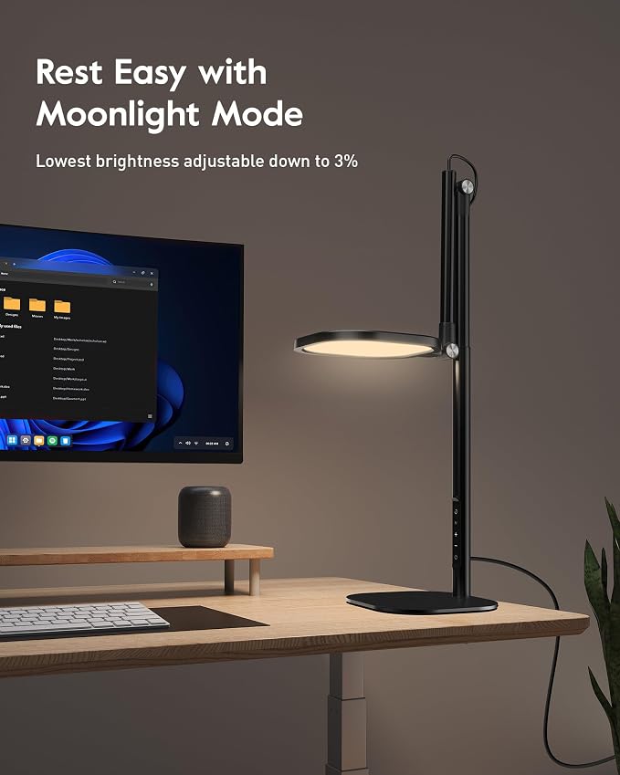 Tall LED Desk Lamps Home Office, Edge-Lit Eye-Care, 50 Light Modes | 40", Dimmable & Flexible, CRI>97.8, Memory and Timer Func, Stable Metal Base, Desk Lights for Home Office, Video Calls, Task