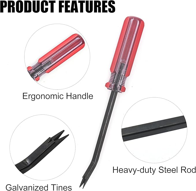 GEARLINTON Staple Remover Heavy Duty Tack Puller with Double Pronged Head, Industrial Staple Remover Upholstery Tool for Furniture, Floor, Carpet, Carton (Red Handle)