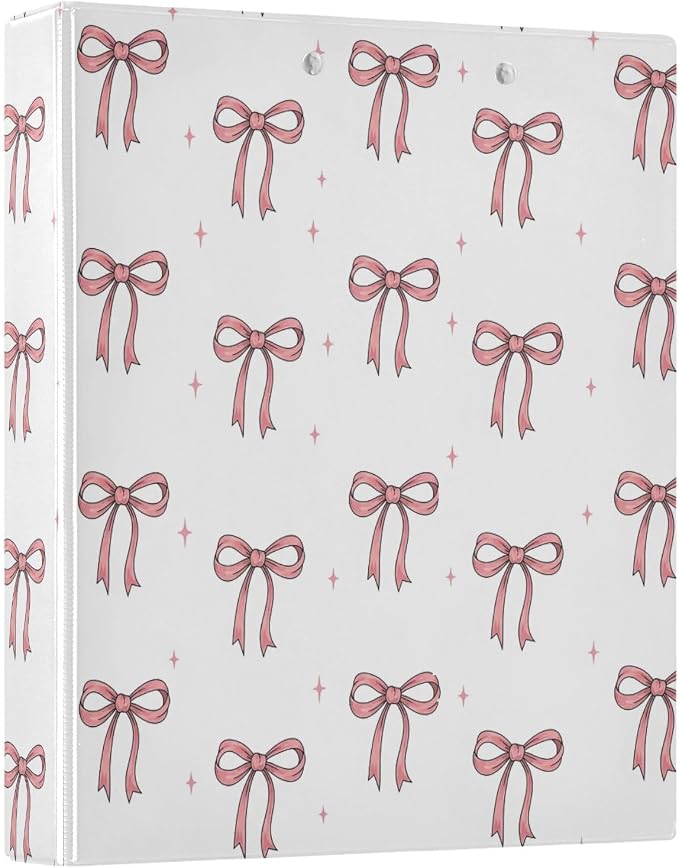 Aslsiy Kids 3 Ring Binder 1.5 Inch Little Pink Bows Star Round Clipboard Binder Girls Decorative Harcover Binders Organizer for Office School Supply