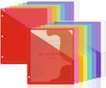 48 Pack 3-Ring Binder Pockets Translucent Polyester 3 Hole Binder Plastic Sleeves 9.25 x 11.22 Inches Slash Folder Binders Organizer Suitable for Office Classroom Business Home Organizer (Rainbow)