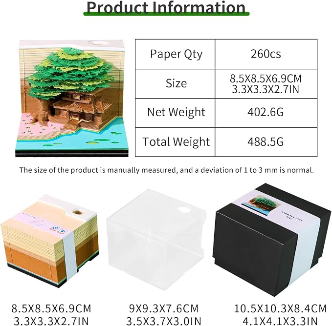 3D Time Piece Calendar, 2027 Desk Calendar With LED Light, 3d Tree Memo Pad Creative Desk Calendar, Christmas Gift for Colleague Friend, Desktop Decoration