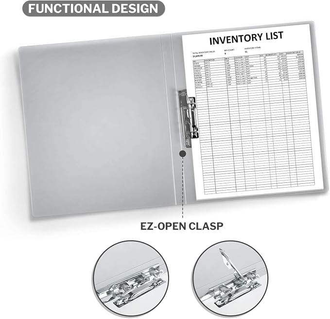 CRANBURY Punchless Clamp Binder, Ringless 8.5x11 Folder, Gray, 4-Pack | Holds 100 Letter-Size Pages, Strong Metal Clip, Transparent Acid-Free Poly, Ideal for Home, Office & School
