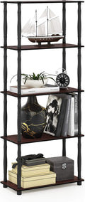 Furinno TURN-S-TUBE Storage Shelves, 5-Tier Book Shelf, Corner Shelf, Toolless Open Shelves, Classic Tubes, for Organization and Storage, Living Room, Garage, Home Office, Dark Cherry