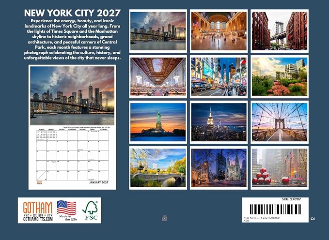 New York City Calendar 2027 NYC Monthly Wall Calender 12 Month