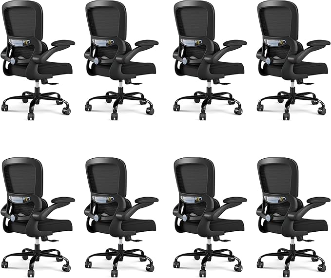 TRALT Office Chair - Ergonomic Desk Chair with Adjustable Lumbar Support, Mesh Computer Chair, Executive Chairs for Home Office Comfortable Lumbar Support Black Pack of 8
