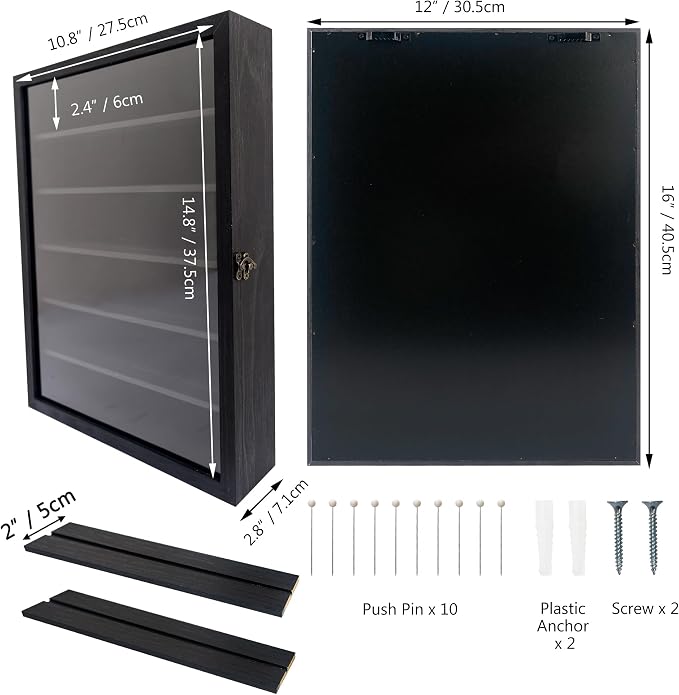 FramePro Shadow Box Frame Display Case 12x16 with Removable Shelves, Deep Memory Box Trinket Knick Knack Shelf Cabinet for Collector, Keepsake Coins Military Medals Wedding Flowers Black