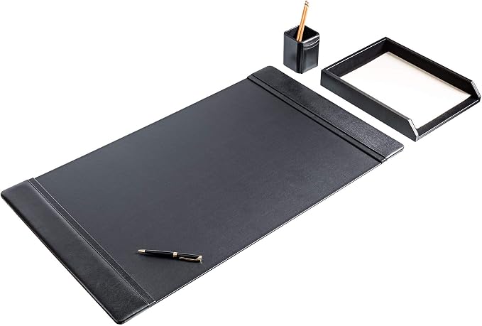 Genuine Top-Grain Black Leather 3-piece Desk Set