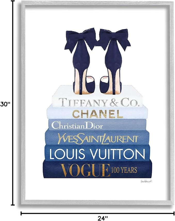 Chic Bookstack Heels Fashion, 24 x 30 Inch Framed Giclée Print | Stupell Industries · By Amanda Greenwood · Ready to hang · Great for bedroom or office · Made in USA
