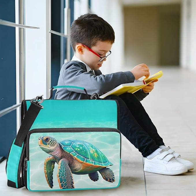 Sea Turtle Teal 3 Ring Binder Bag 1.5 inch Binder Organizer with Zipper Shoulder Strap 500 Sheet Documents Storage for School Office
