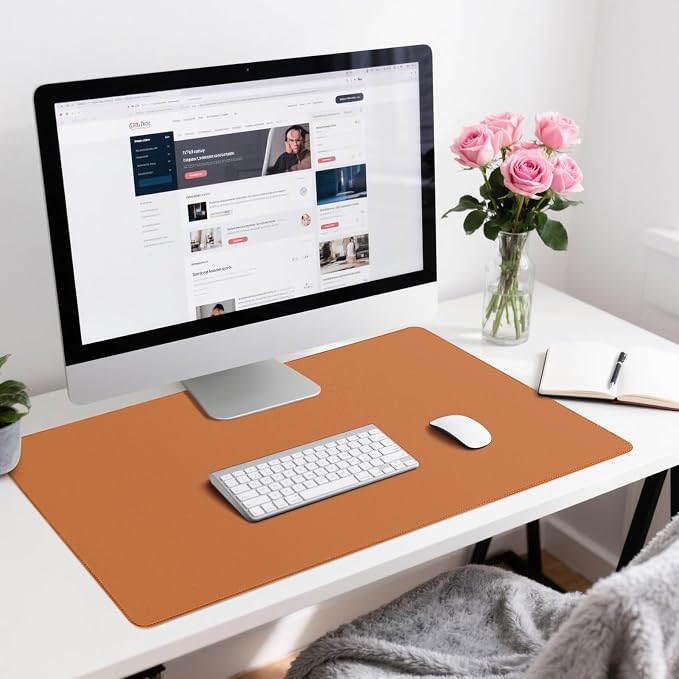 Leather Desk Pad Protector, Office Desk Mat, Large Mouse Pad, Non-Slip PU Leather Desk Blotter, Waterproof Computer Desk Writing Pad for Office and Home (Brown, 31.5" x 15.7")