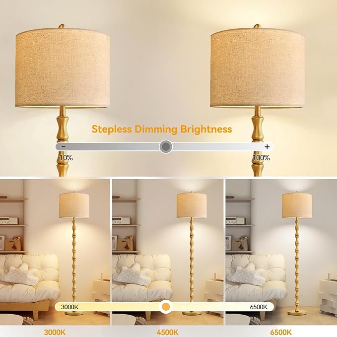 Wood Floor Lamps for Living Room Rustic Floor Lamp with Remote Control & 3 Color Temperature,Dimmable Floor Lamp Gold Mid Century Modern Standing Lamp Tall Farmhouse Floor Lamp For Bedroom Corner