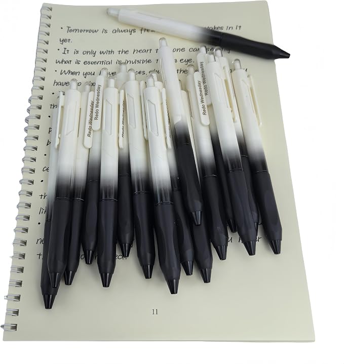 Fengtaiyuan Retractable Gel Pens, 0.5mm ST Precision Tip Quick Dry Black Ink, Gradient Black Barrel with Triangular Silicone Non-Slip Grip, Ergonomic Smooth Pens for Exam School Office [Pack of 18]