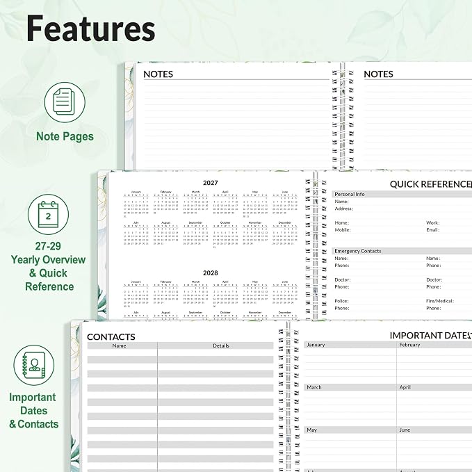 SUNEE 2027 Appointment Book, Quarter-Hourly, Weekly Monthly Planner, 8.5"x11",Eucalyptus