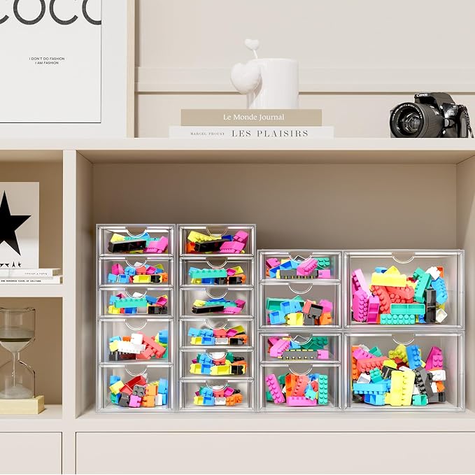 ARSTPEOE 17-Drawer Acrylic Storage & Makeup Organizer for Desk, Bath | Smooth-glide drawers, clear acrylic, 4-set stackable, dustproof, wipe-clean, for serum samples, sheet masks, bobby pins
