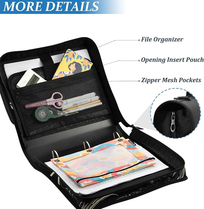 ALAZA Dragon and Moon Zipper Binder 1.5 inch 3 Ring Binder Organizer with Shoulder Strap and Handle for Home Office Work