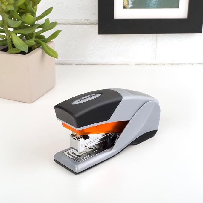 Swingline Stapler, Desktop Stapler, Compact Size, 25 Sheet Capacity, Optima 25 Reduced Effort, Orange/Gray (66412)