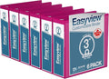 Easyview 3-Ring Binder, Clear-View Cover, 3" Round Rings, 6 Pack | Heavy-duty binder, fits 8.5" x 11" paper, pink, customizable cover, made in Canada, ideal for school or office use