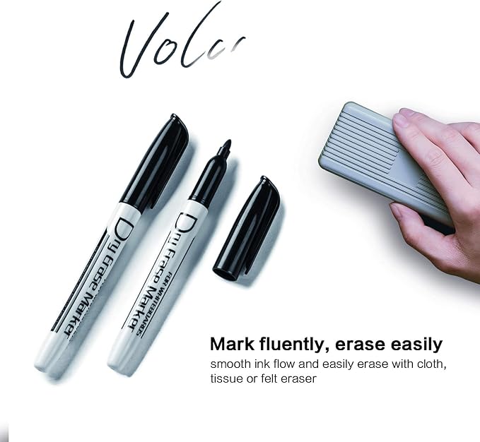 Volcanics Black Dry Erase Markers Low Odor Fine Whiteboard Markers Thin Box of 30
