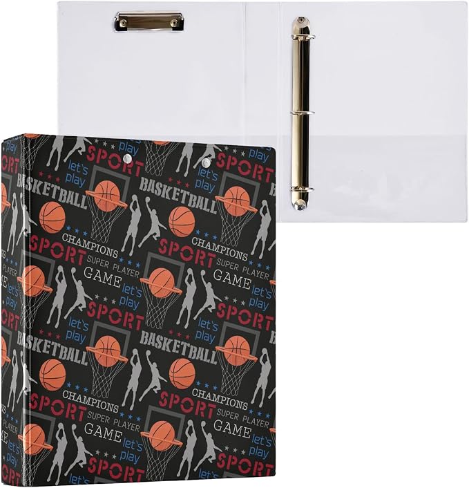 Basketball Player Round Ring Binders 1.5 Inch Champions Game Slam Dunk 3 Ring Clipboard Binder for Office School Work Supplies File Folder Document 200 Sheet Capacity Easy Open 2 Pieces