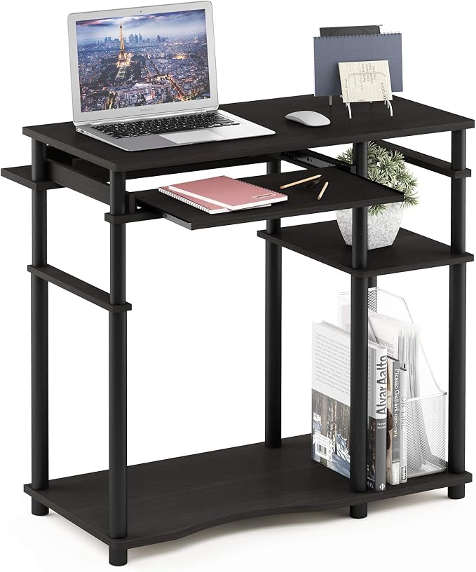 Furinno Abbott 31.5 Inch Desk with Keyboard Tray, Black Espresso | Easy Assembly, Storage Shelf, Computer Desk, Gaming Desk, Writing Desk for Dorm, Bedroom, Study Room