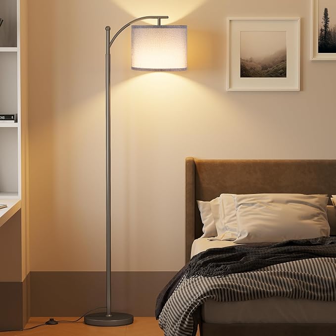 SUNMORY Arc Floor Lamp, Modern Floor Lamp with 9W 3 Color Temperatures Bulb | Metal Standing Lamps with Adjustable Hanging Lampshade, Tall Floor Lamps for Living Room, Bedroom, Office, Gray