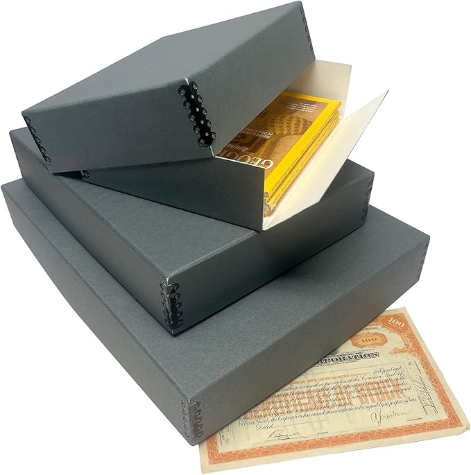 Lineco Museum Archival Storage Box, 8.75x10.75x3 in. Drop Front Design. Acid-Free with Metal Edge. Organize Photos, Pictures, Prints, Documents, Crafts, DIY. Gray, 2 Pack