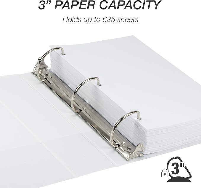 Samsill Durable 3 inch 3 Ring Binder, D Ring Binder, 100% Recycled Chipboard, White
