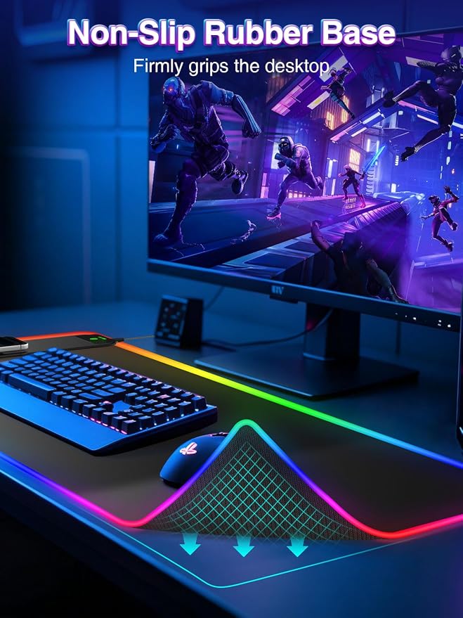 RGB Gaming Mouse Pad with 15W Magnetic Wireless Charging, 31.5'' x 15.8'' | 24 Lighting Effects Desk Mat LED Mousepad with Non-Slip Rubber Base, Light up Your Desk, Waterproof Ultra-Smooth Surface