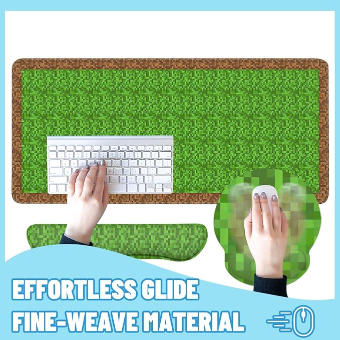 Pixel Game Mouse Pad Set Gamer Pixel Grass Gaming Mousepad 4in1 Desk Mat for Desktop Wrist Support Cup Coaster Set Ergonomic Computer Desk Arm Wrist for Decor Home Office